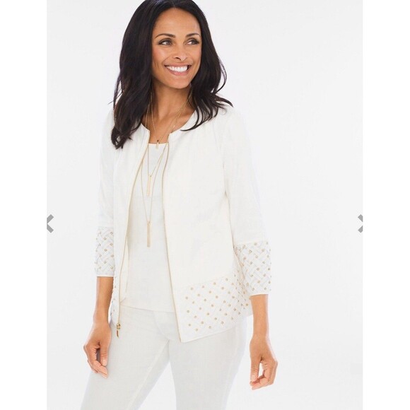 Travelers Collection By Chico’s Faux-Suede Mix Jacket Size 1 - Picture 1 of 13